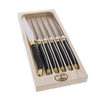 Jean Dubost 6 Knives in a Tray in Black and Brass - The French Farm