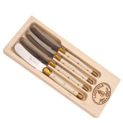 4 Spreaders with Ivory colored handles in a Wooden Box
