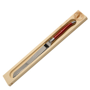 Bread Knife with Red Handle in Wood Box