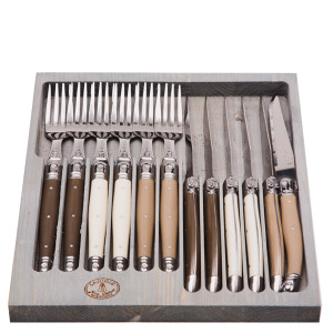12 Pc Cutlery Set with Linen Handles in a Grey Box