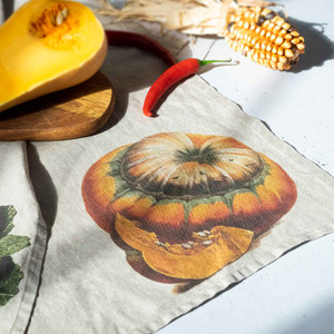 Rustic kitchen towels Pumpkin & Cabbage (set of 2) - LINOROOM 100