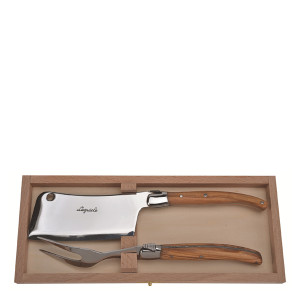 Jean Dubost 2pc Olive Wood Cheese Set in a Clasp Box