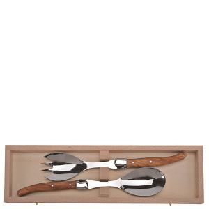 Jean Dubost Salad Set with Olive Wood Handles in a Clasp Box