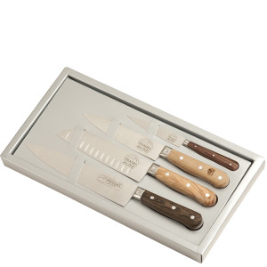 Jean Dubost 4 Kitchen Knives Set Mixed Woods in Gift Box