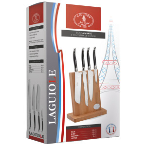 Jean Dubost 4 Piece Kitchen Knife Set with Red Handles on Magnetic Block
