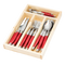 Jean Dubost 24 Pc Everyday Flatware Set with Red Handles in a tray