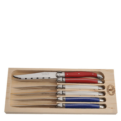 Jean Dubost 6 Steak Knives Paris Colors in Open Box