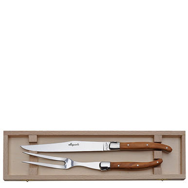 Jean Dubost Carving Set Olive Wood in Clasp Box