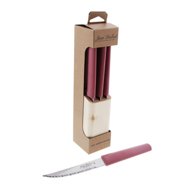 Jean Dubost 6 Steak Knives Red Handles in Block