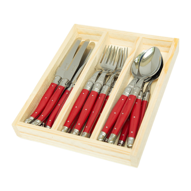 Jean Dubost 18 Pc Everyday Flatware Set with Red colored Handles