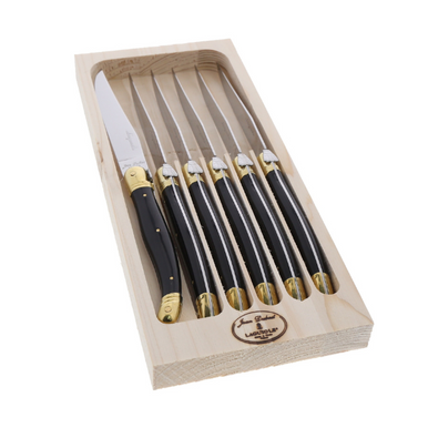 Jean Dubost 6 Knives in a Tray in Black and Brass - The French Farm Jean Dubost 6 Knives in a Tray in Black and Brass - The French Farm