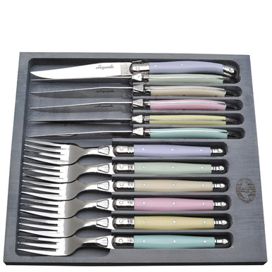 Jean Dubost Laguiole 12pc Steak Knife & Fork Set, Turquoise –