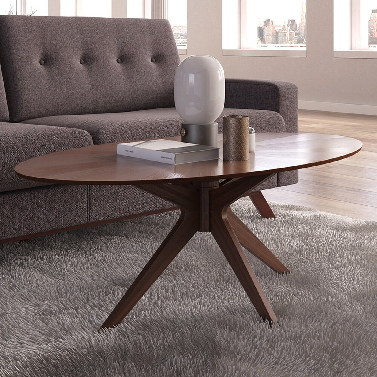 Shop Niklaus 47 Oval Coffee Table in Oak and Black Base, Coffee Tables