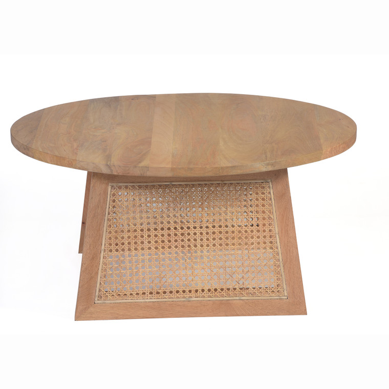 Advia Solid Wood with Natural Woven Cane Coffee Table