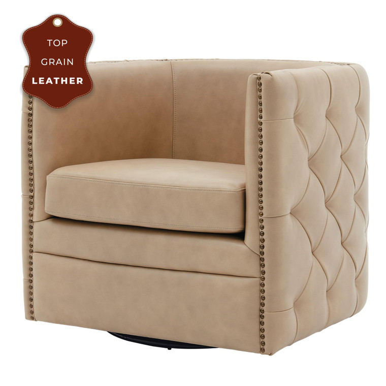 Leo Top Grain Leather Swivel Tufted Chair