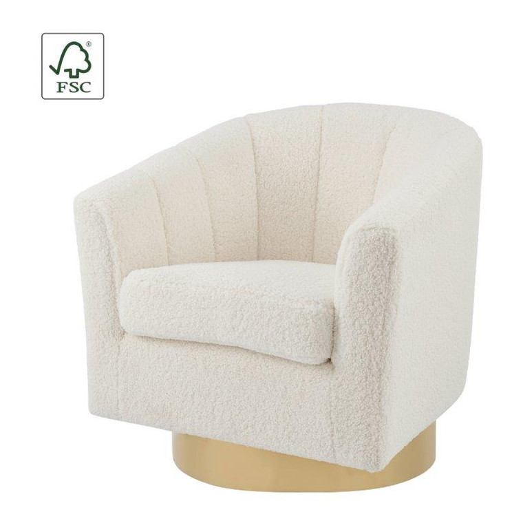 Natalie Faux Shearling Fabric w/ Gold Base Swivel Accent Arm Chair