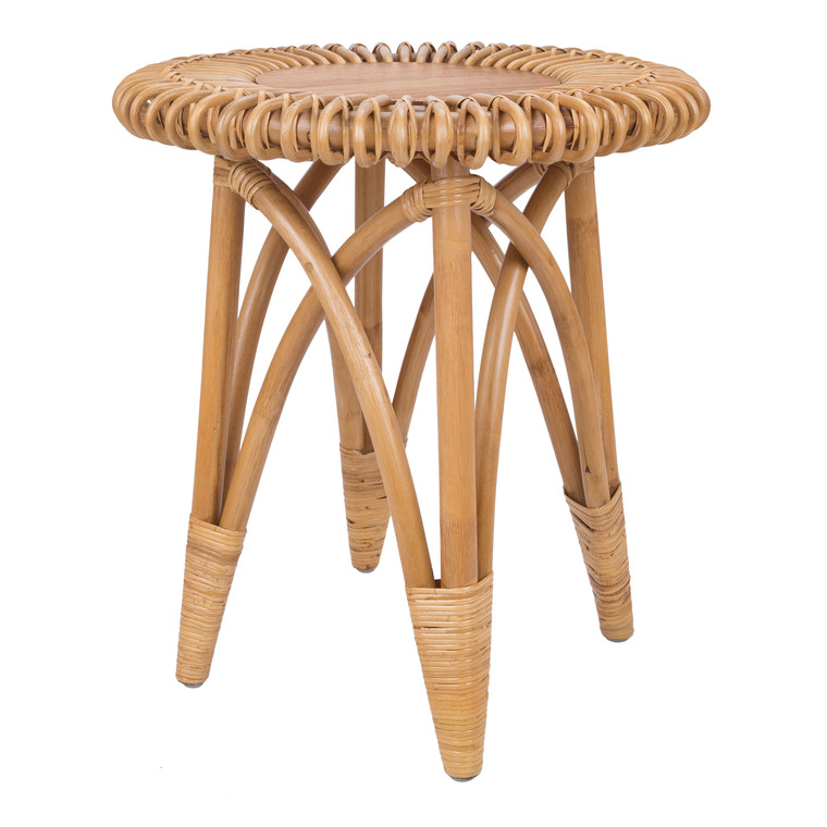 Alaric Rattan Round Side/ End Table w/ Wood Top