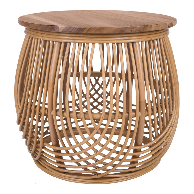 Arlen Rattan Side/ End Table w/ Wood Top