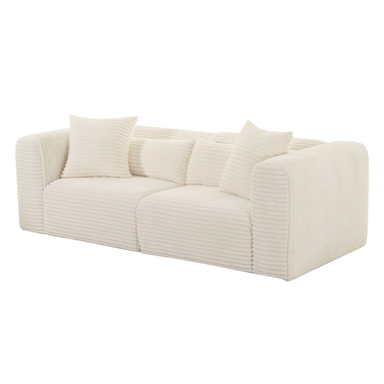 Tessa Fluffy Oversized Cream Corduroy Modular Loveseat