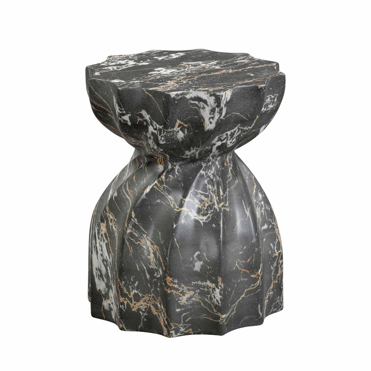 Troy Black Faux Marble Indoor / Outdoor Concrete Stool