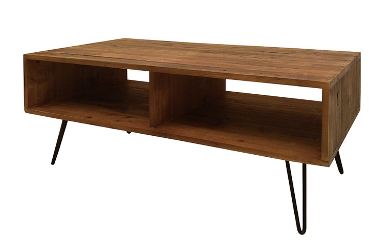 Como Wood Top Cocktail Table with Metal Hairpin Feet