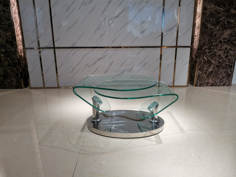 Crystal Motion Coffee Table with Clear Glass Top and Chrome Base