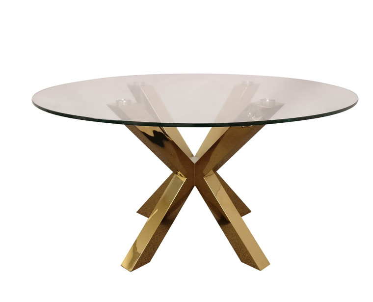 Palermo 60" Round Glass Top Dining Table with Gold Base