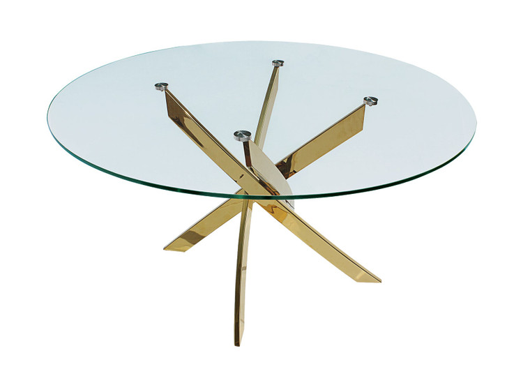 Livorno 48" Round Dining Table with Glass Top and Gold Legs