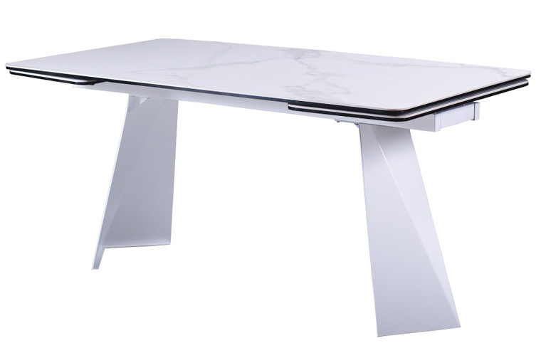 Alba White Ceramic Extension Dining Table with White Metal Leg