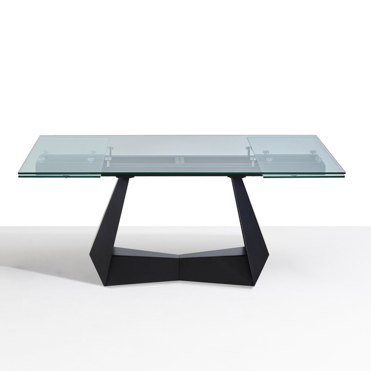 Capella Clear Glass Extension Dining Table with Black Metal Base