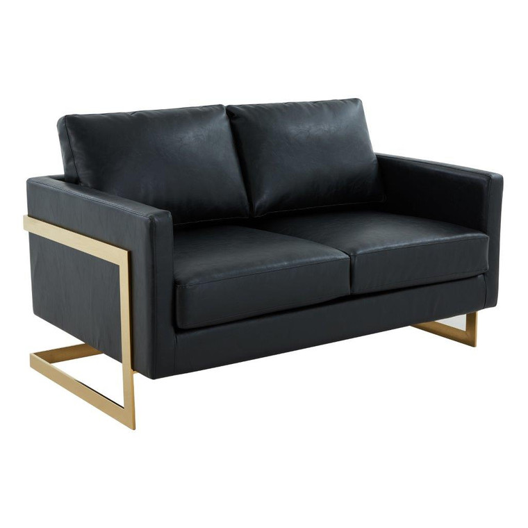 Lindon Modern Meadow Upholstered Leather Loveseat with Gold Frame
