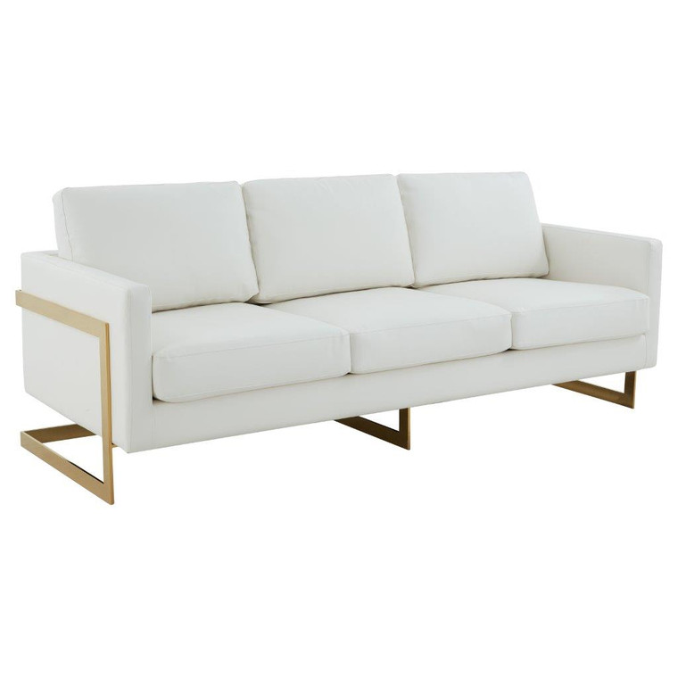 Lindon Modern Meadow Upholstered Leather Sofa with Gold Frame