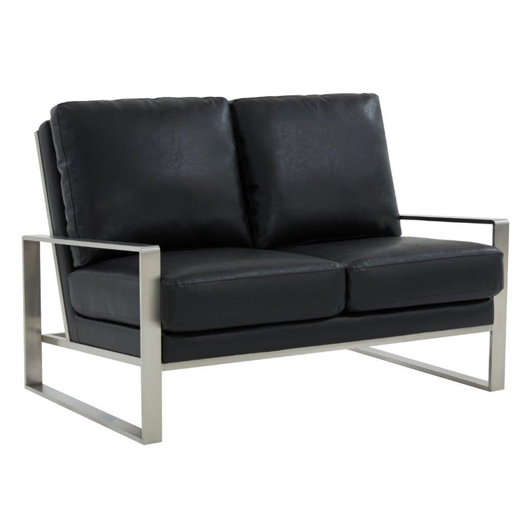 Jeffers Contemporary Modern Faux Leather Loveseat With Silver Frame