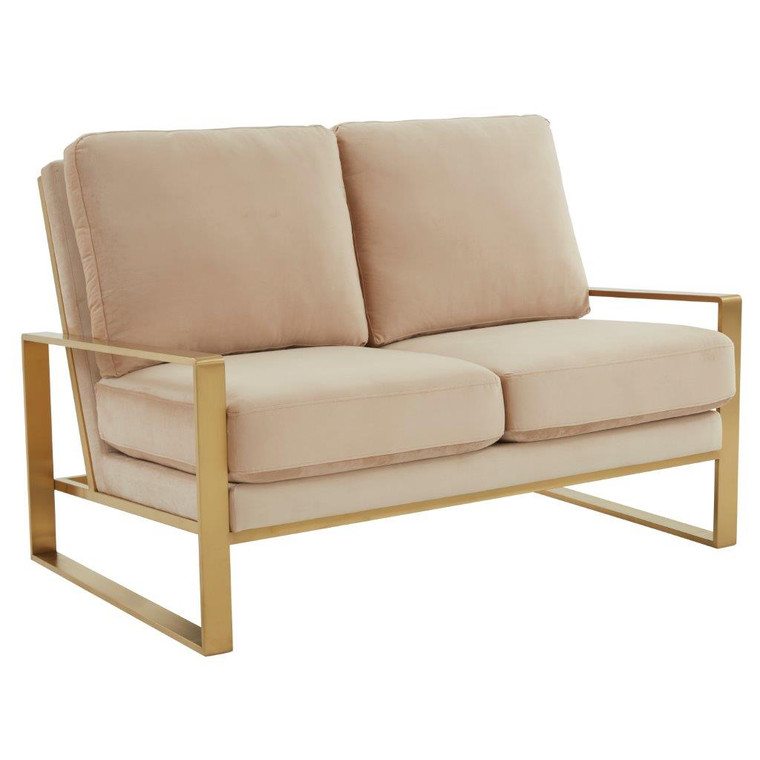 Jeffers Contemporary Modern Velvet Loveseat With Gold Frame