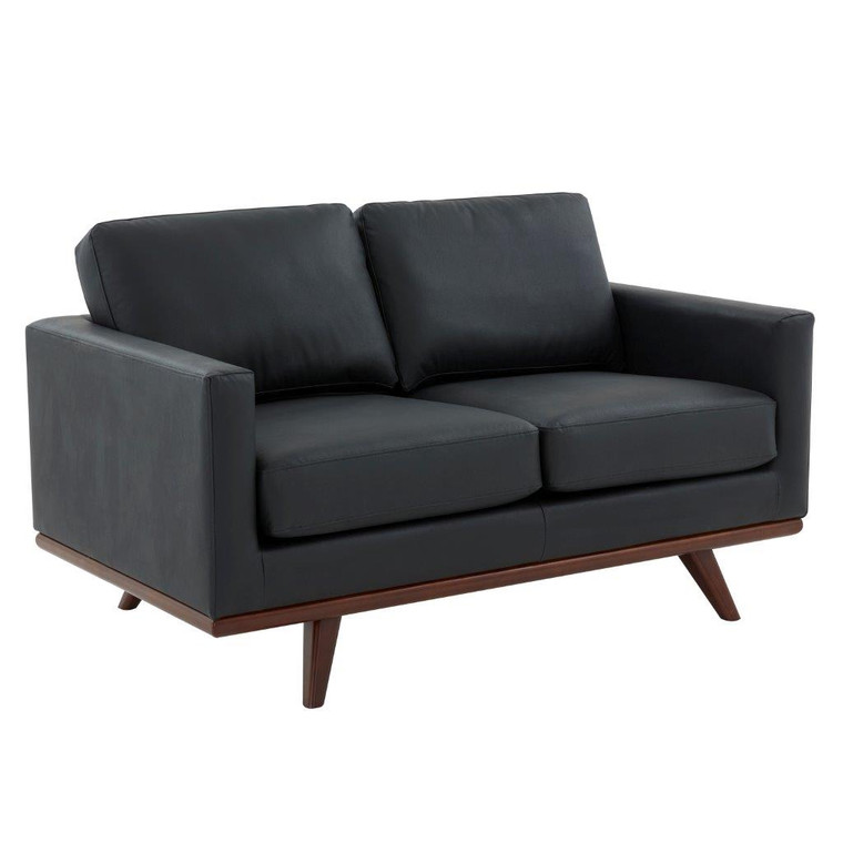 Chesterfield Modern Leather Loveseat With Birch Wood Base