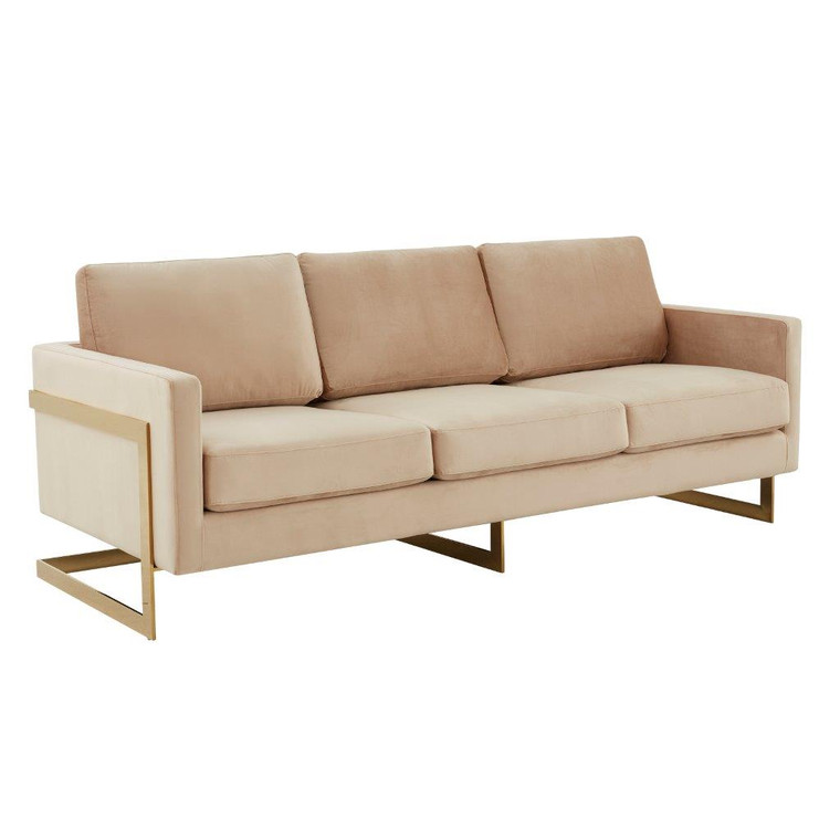 Lindon Modern Meadow Upholstered Velvet Sofa with Gold Frame