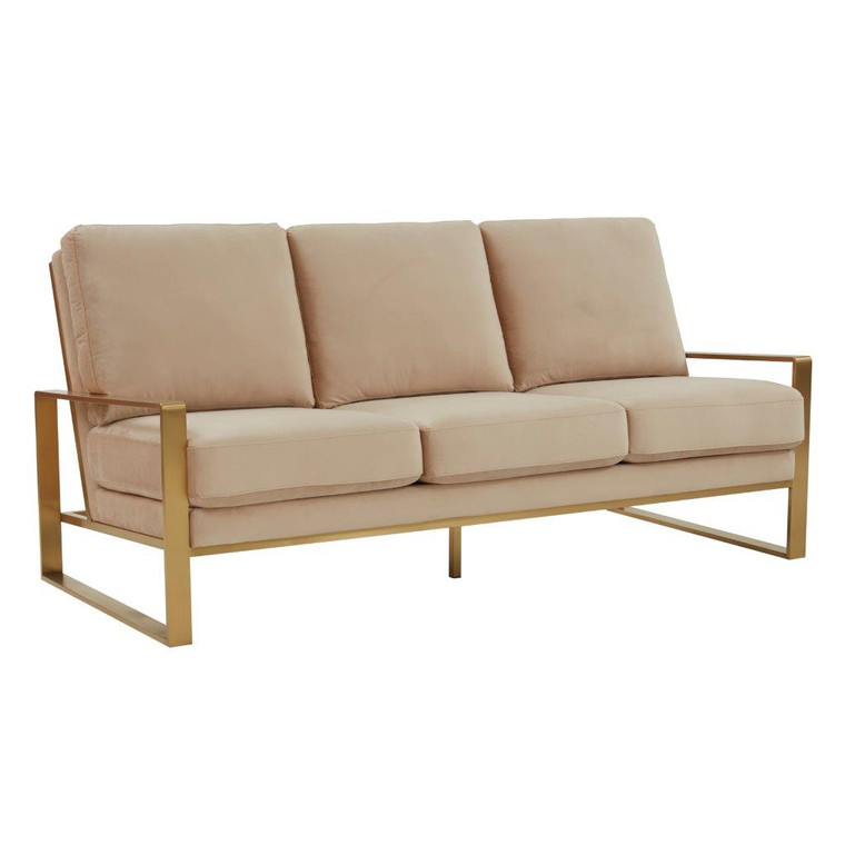 Jeffers Contemporary Modern Design Velvet Sofa With Gold Frame.