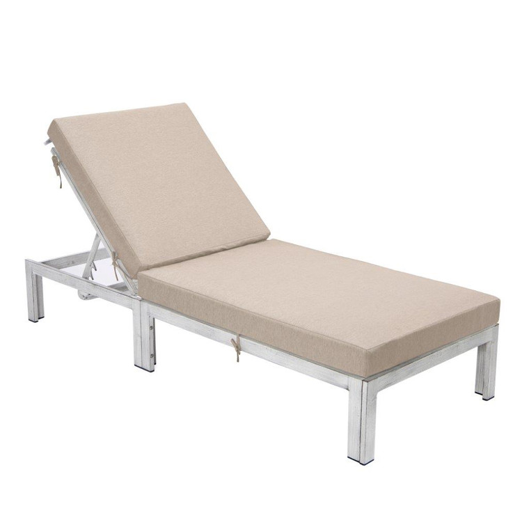 Chesterfield Modern Outdoor Weathered Grey Chaise Lounge Chair With Cushions