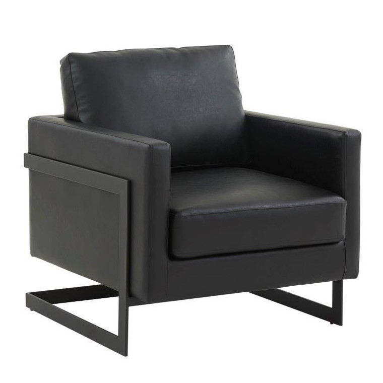 Lindon Leather Accent Armchair With Black Steel Frame