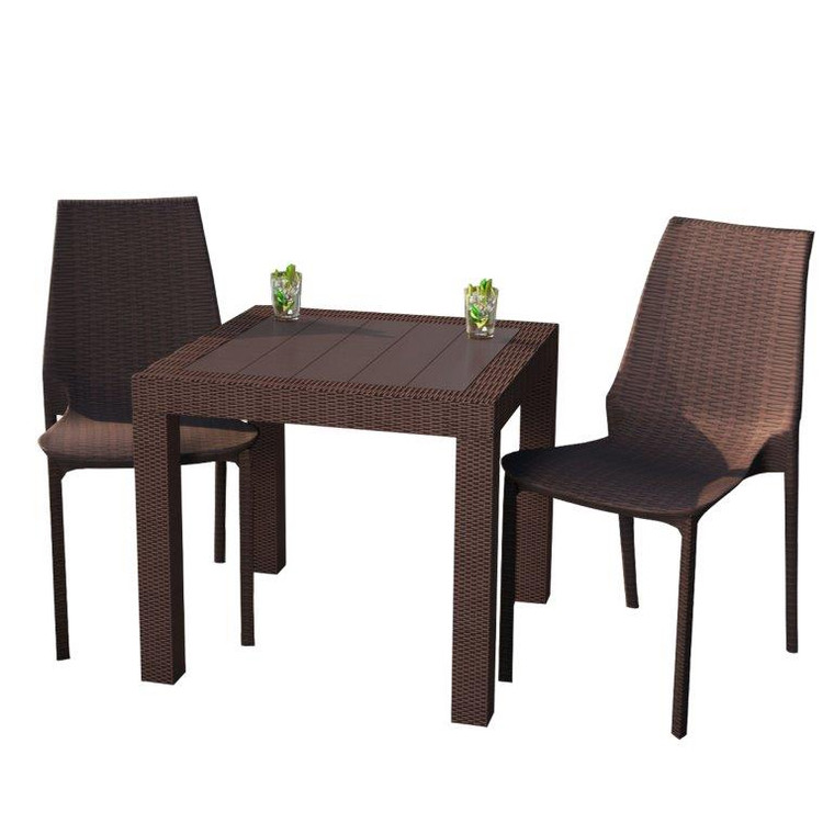 Kenton Outdoor Dining Set With 2 Chairs in Brown