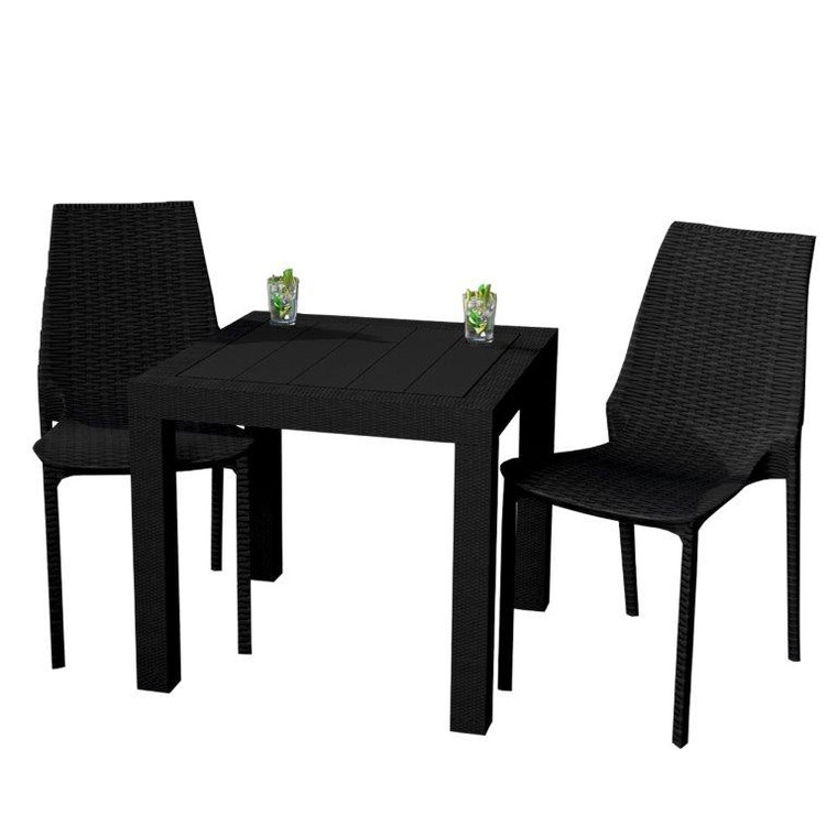 Kenton Outdoor Dining Set With 2 Chairs in Black