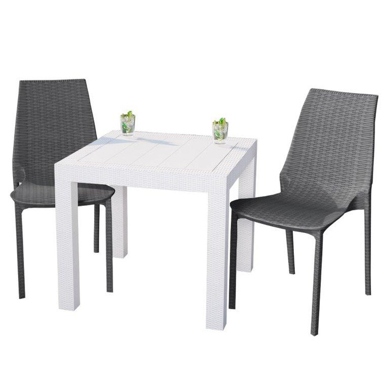 Kenton Outdoor White Table With 2 Grey Chairs Dining Set