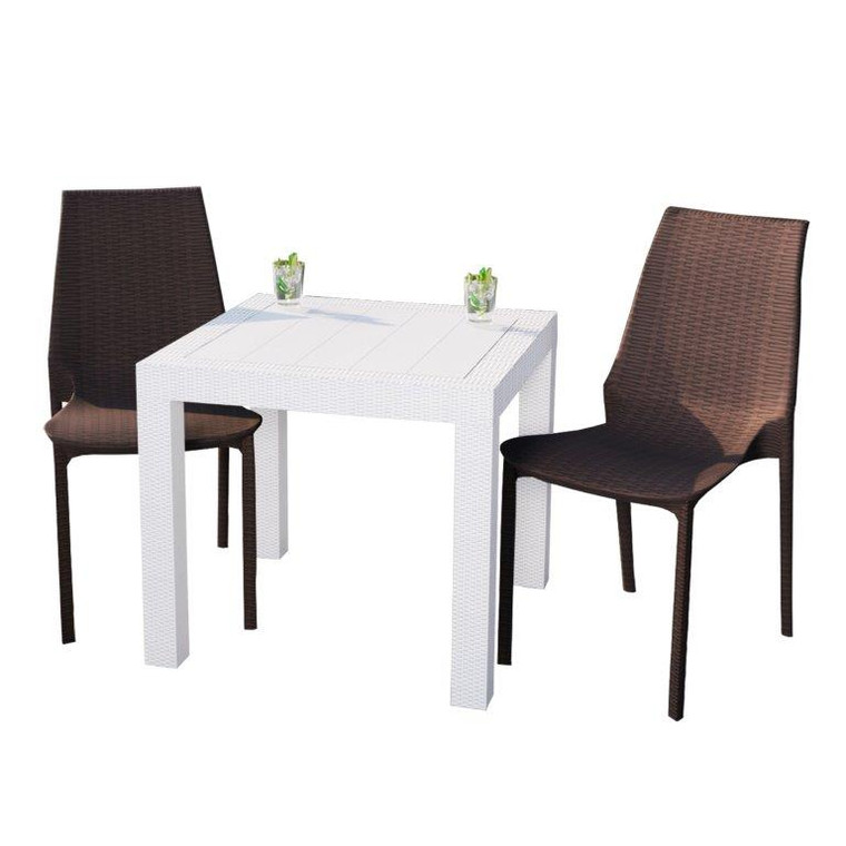Kenton Outdoor White Table With 2 Black Chairs Dining Set