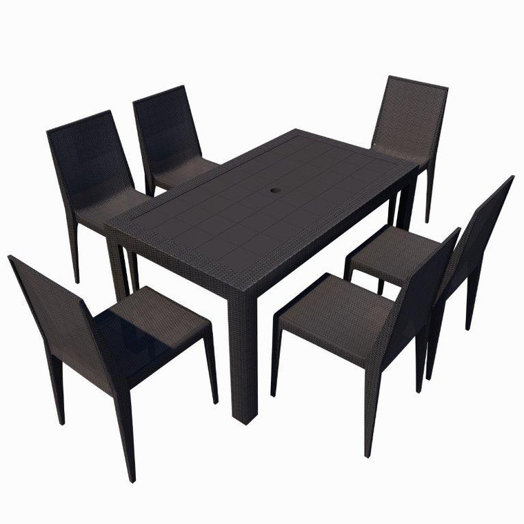Maceo 7-Piece Outdoor Dining Set with Rectangular Table and Stackable Chairs