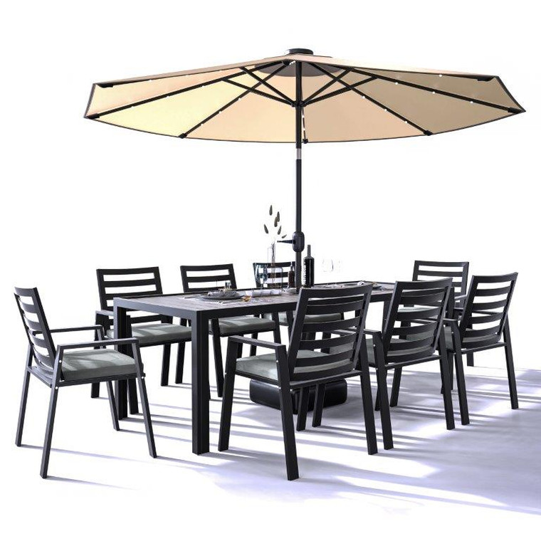 Chelse Aluminum Outdoor 87" Dining Table With 8 Chairs