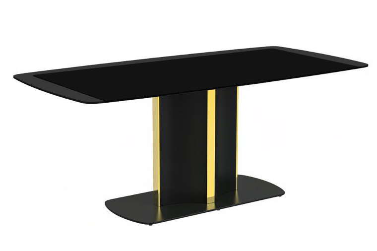 Synergy Series Mosaic Dining Table Black and Gold Base, With 55 Black Glass Top