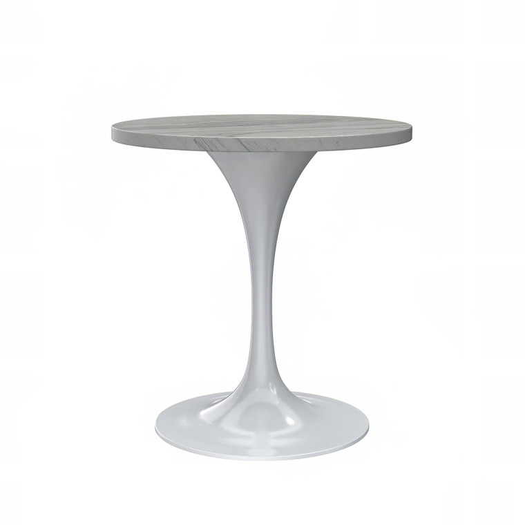 Vanguard Collection 27 Round Dining Table, White Base with Laminated White Marbleized Top