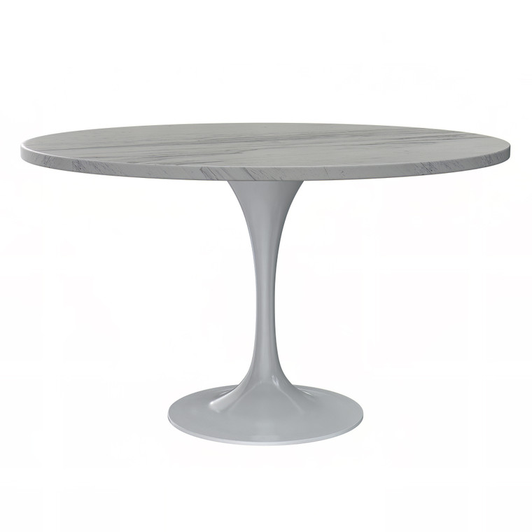 Vanguard Collection 48 Round Dining Table, White Base with Laminated White Marbleized Top