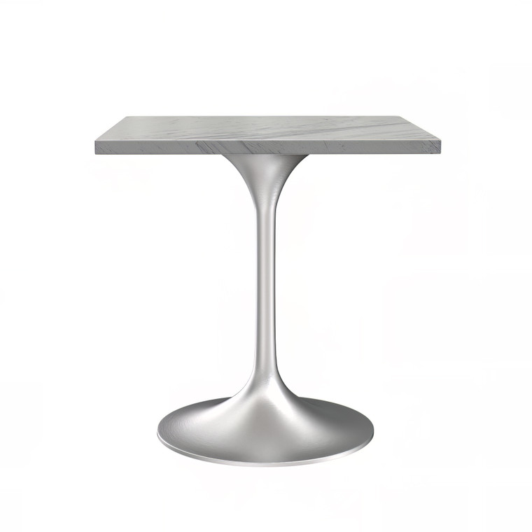 Vanguard Collection 27 Square Dining Table, Brushed Base with Laminated White Marbleized Top