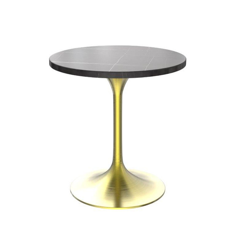 Vanguard Collection 27 Round Dining Table, Brushed Gold Base with Sintered Stone Black Top